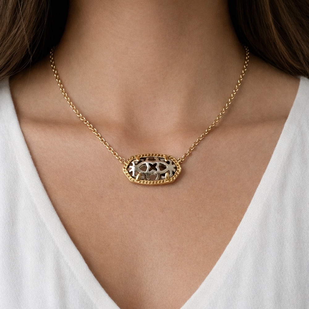 KENDRA SCOTT Two Tone Filigree Elisa Pendant Necklace Gold